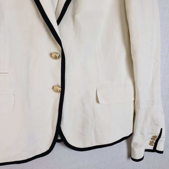 J CREW Schoolboy 100% Linen Blazer Nautical Crest Gold Buttons Preppy size 12 - Picture 4 of 12